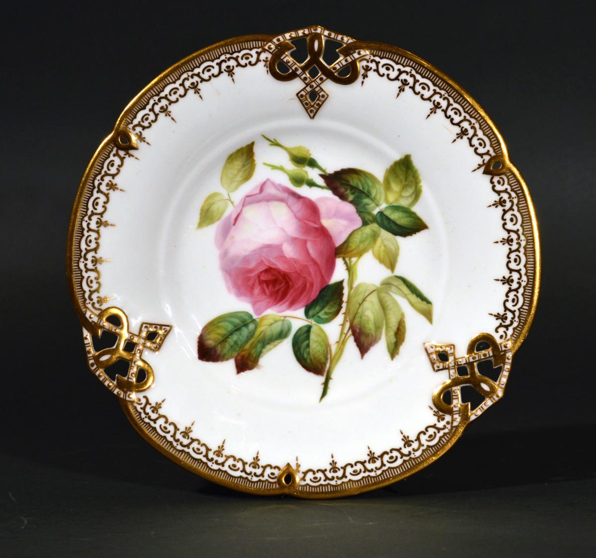 Minton Bone China Porcelain Botanical Specimen Plate of a Rose,  Pattern #9762,  Circa 1850