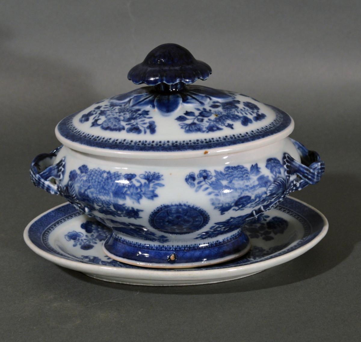 Chinese Export Porcelain Blue Fitzhugh Sauce Tureens