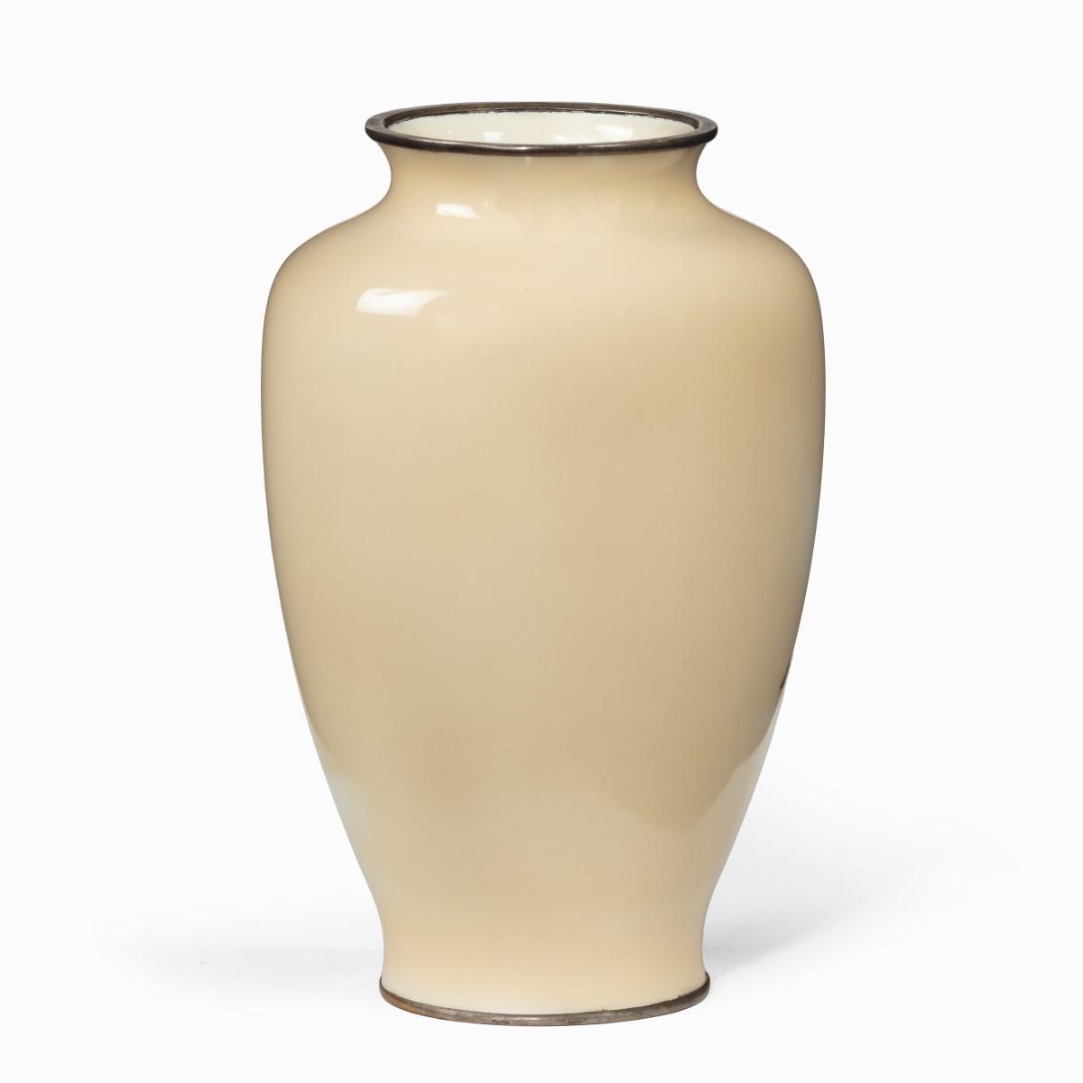 Showa period rich cream ground musen cloisonne enamel vase