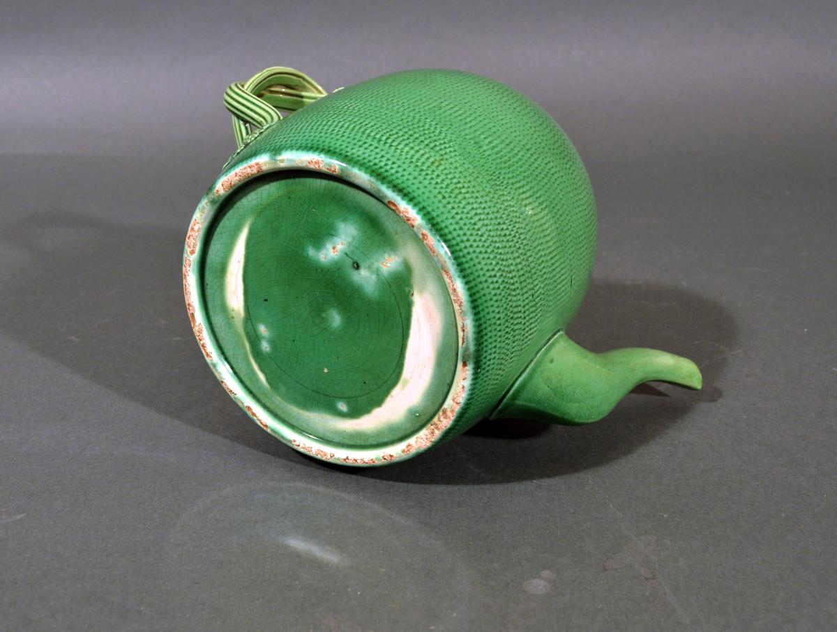 English Creamware Pottery Green Glazed Teapot
