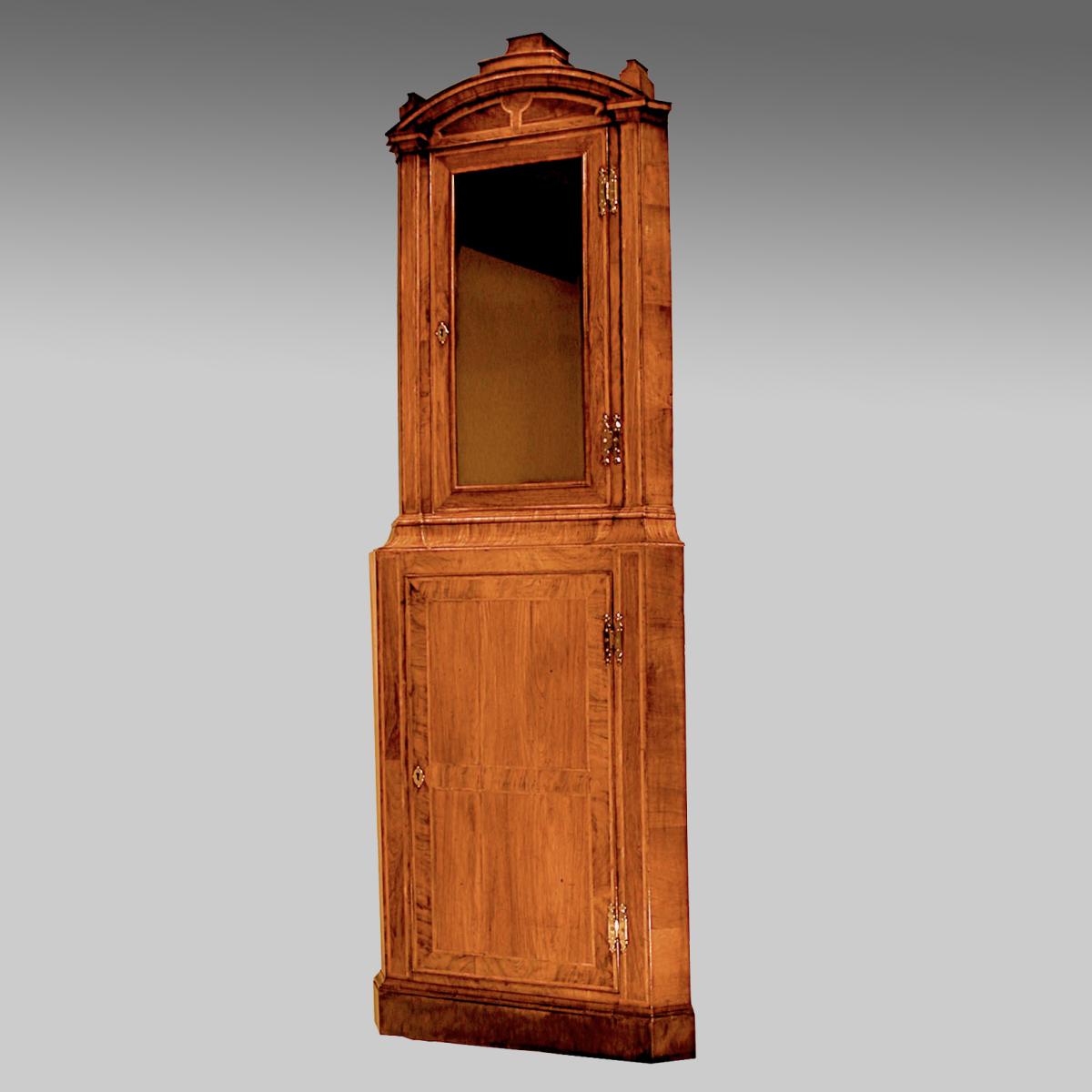 antique early 18th century walntu standing corner cupboard