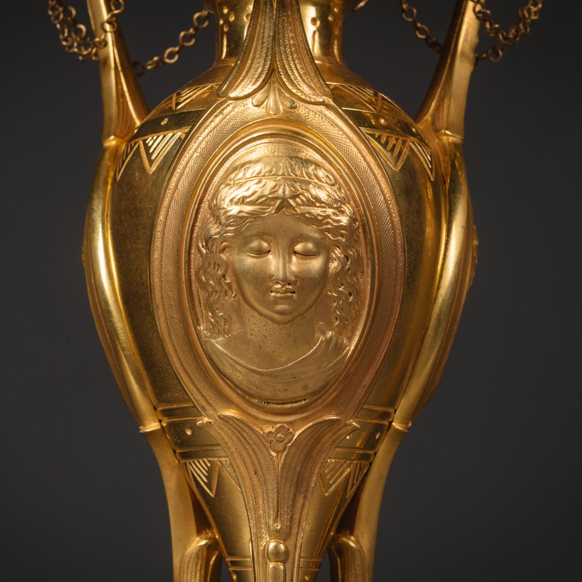 Neo-Etruscan Style Gilt-Bronze Three-Light Candelabra By Henri Picard