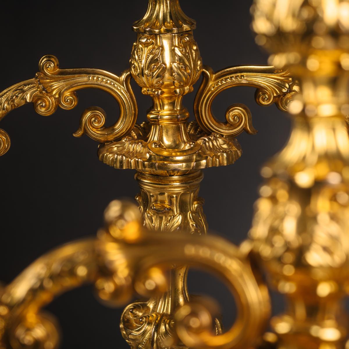 Louis XV Style Rococo Revival Ormolu Three-Light Candelabra