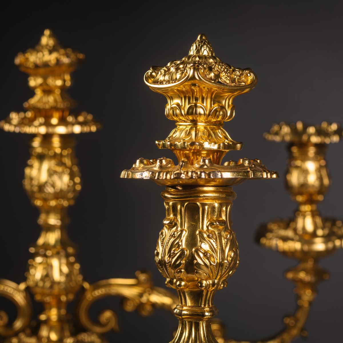 Louis XV Style Rococo Revival Ormolu Three-Light Candelabra