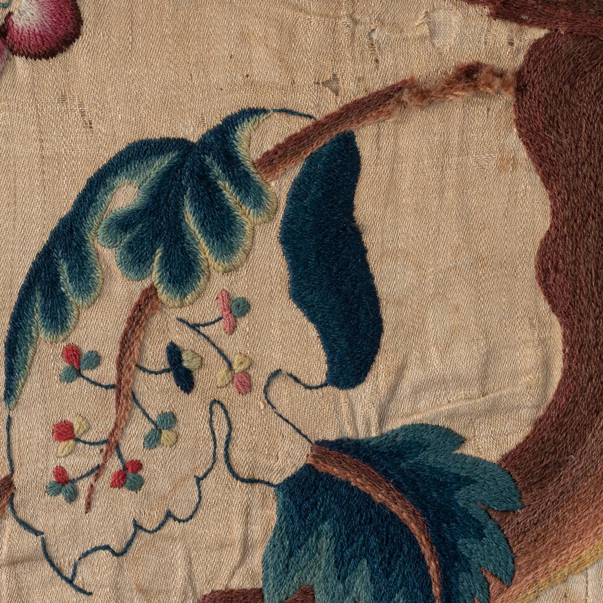 A late 17th century crewelwork panel, English, circa 1680-1700