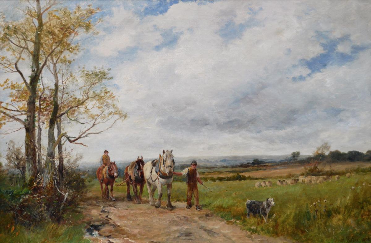 Worcestershire landscape oil painting of a plough team by David Bates