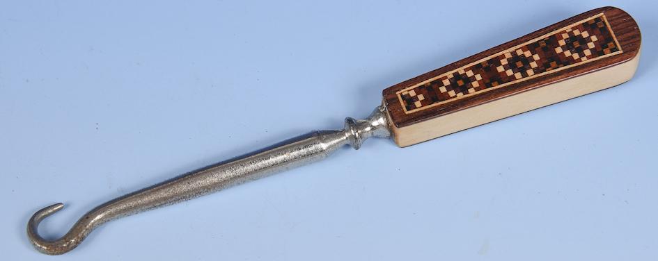 Tunbridge Ware Button Hook with mosaic handle