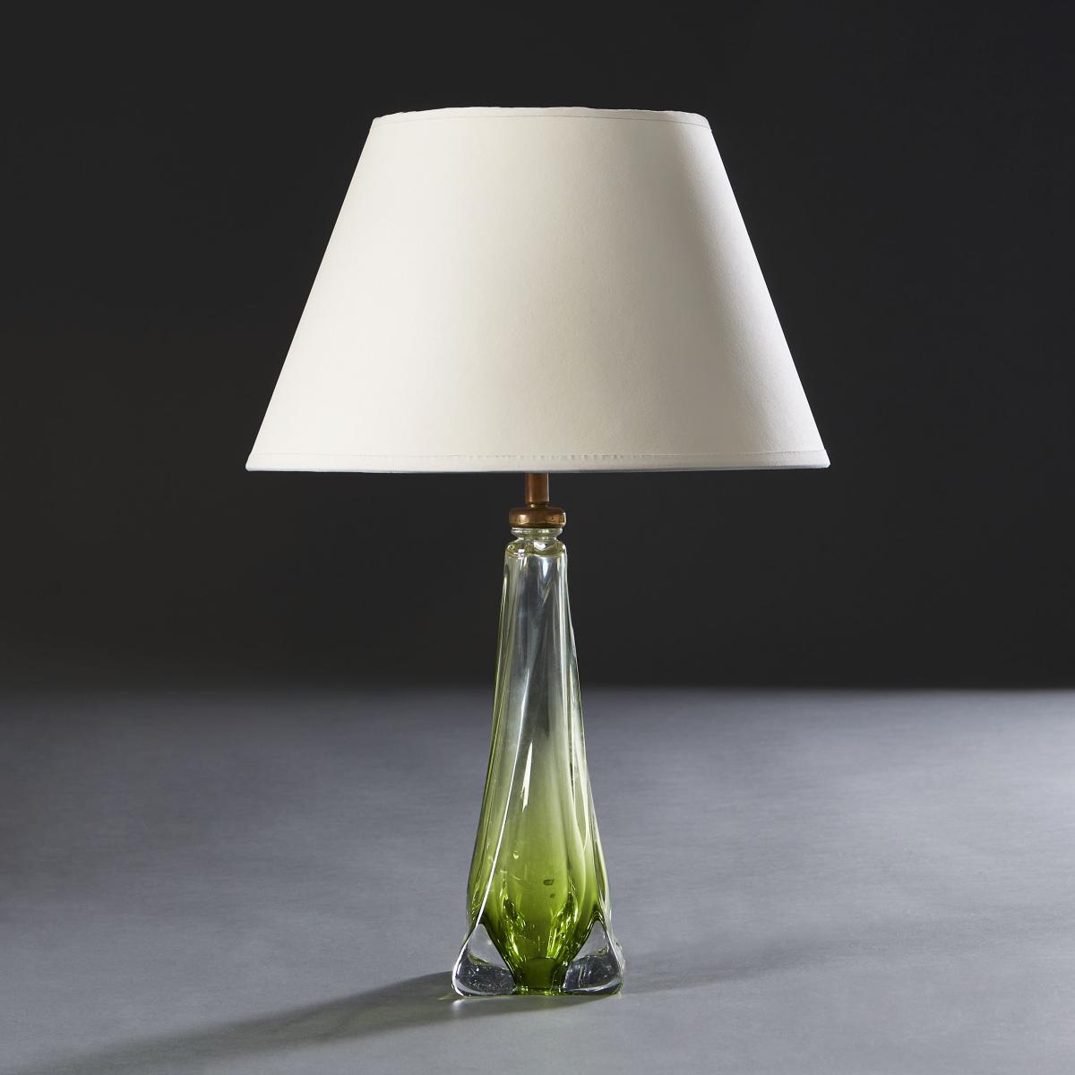 French Green and Clear Glass Lamp