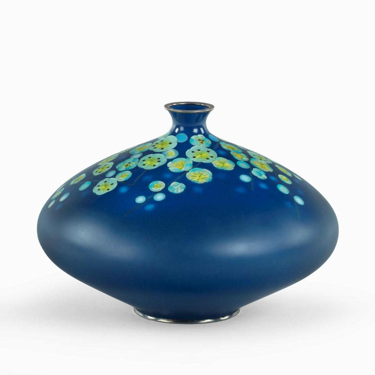 Showa period blue cloisonne vase