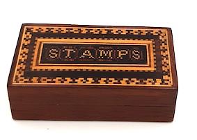 Tunbridge Ware Stamp box with lettering