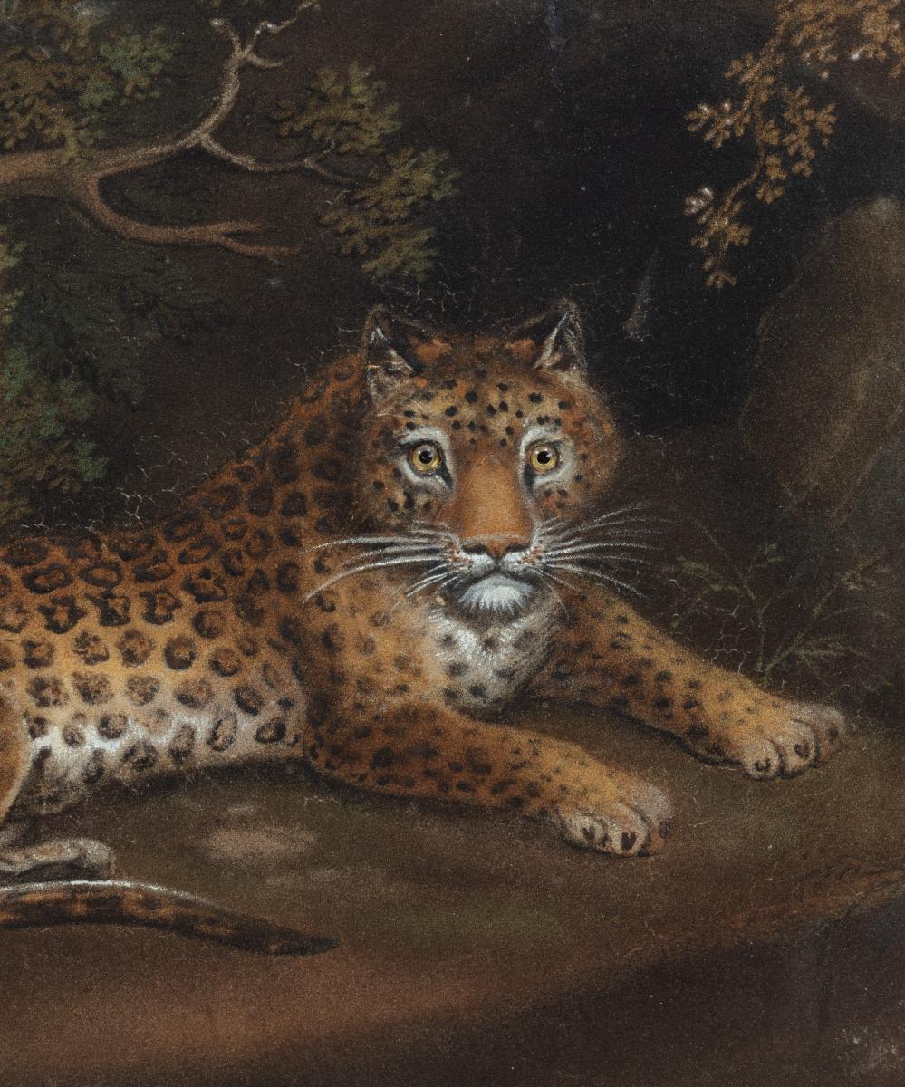Pair Of Tiger & Leopard Georgian Sand Pictures By Benjamin Zobel