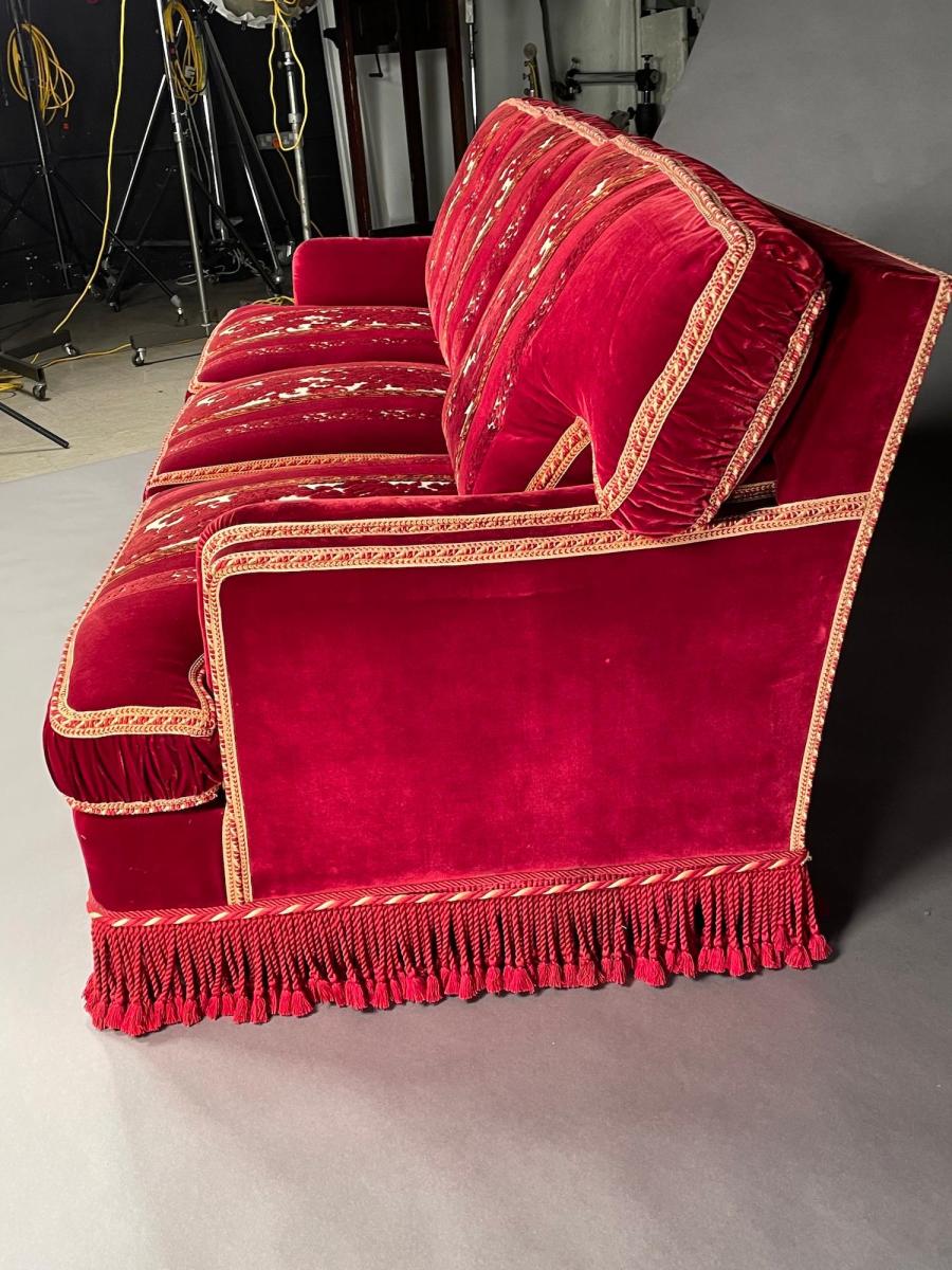 Crimson Cut Velvet Three Seater Sofa by Toni Facella Sensi della Penna