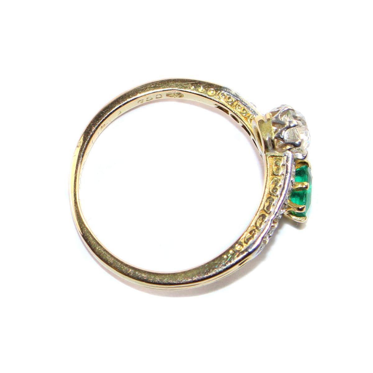 Art Deco Emerald and Diamond 2 stone ring circa 1925