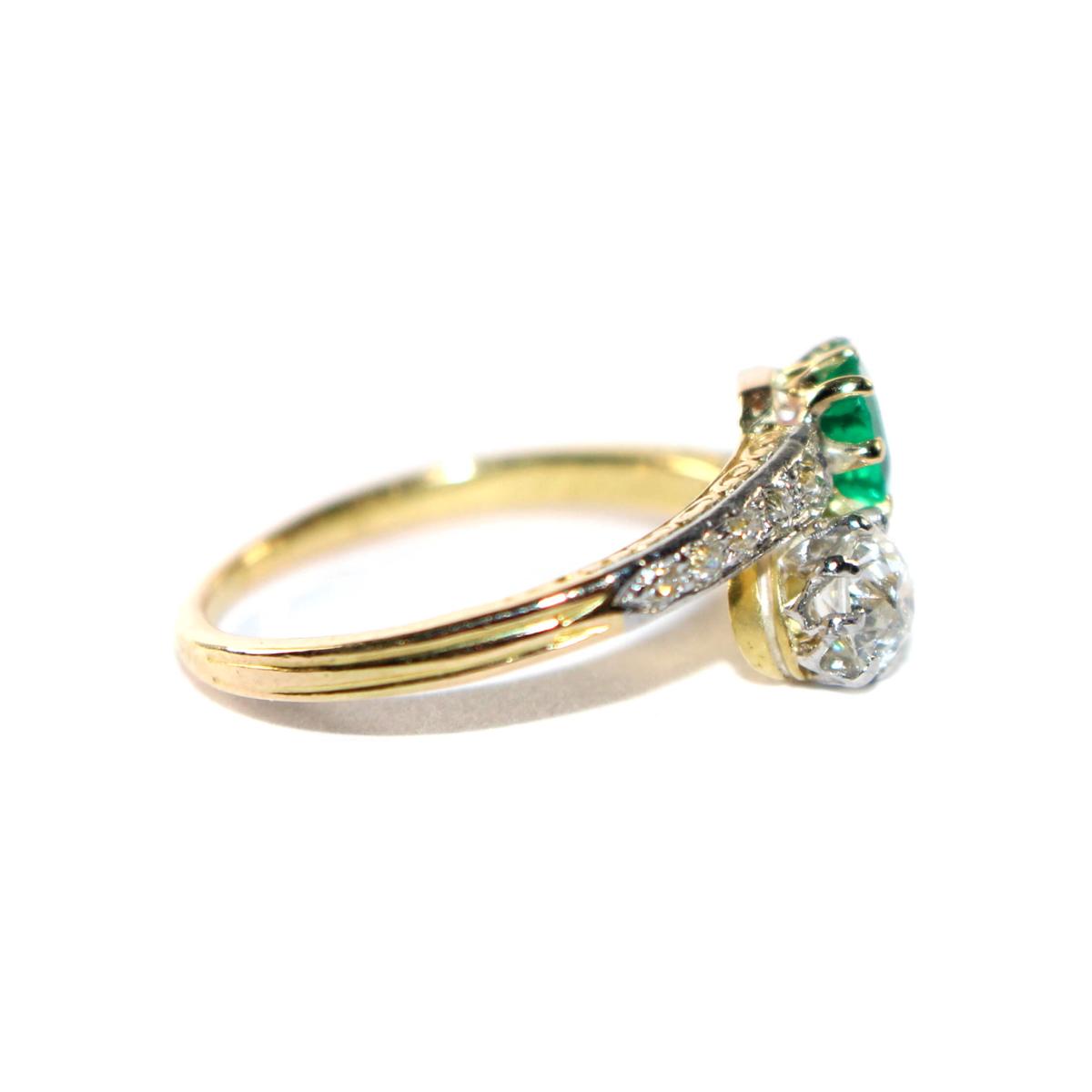 Art Deco Emerald and Diamond 2 stone ring circa 1925