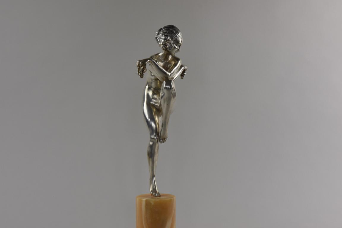 Art Deco silvered bronze figure of a Bacchante