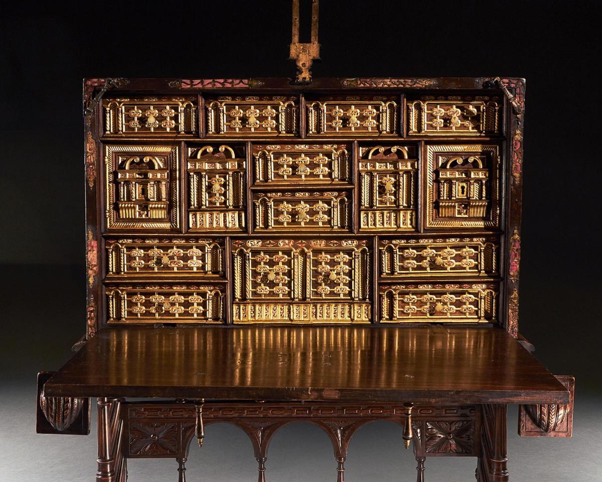 Early 17th Century Spanish Walnut Vargueno Desk on Stand