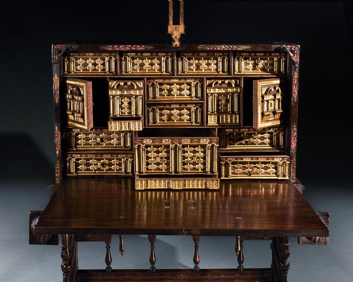 Early 17th Century Spanish Walnut Vargueno Desk on Stand