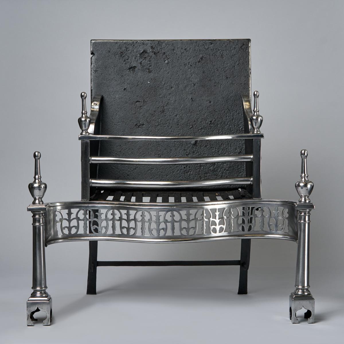 18th century English polished steel firegrate