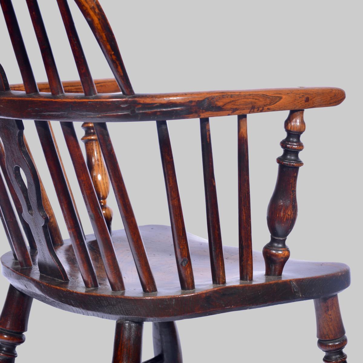 19th century ash & elm lowback Windsor armchair