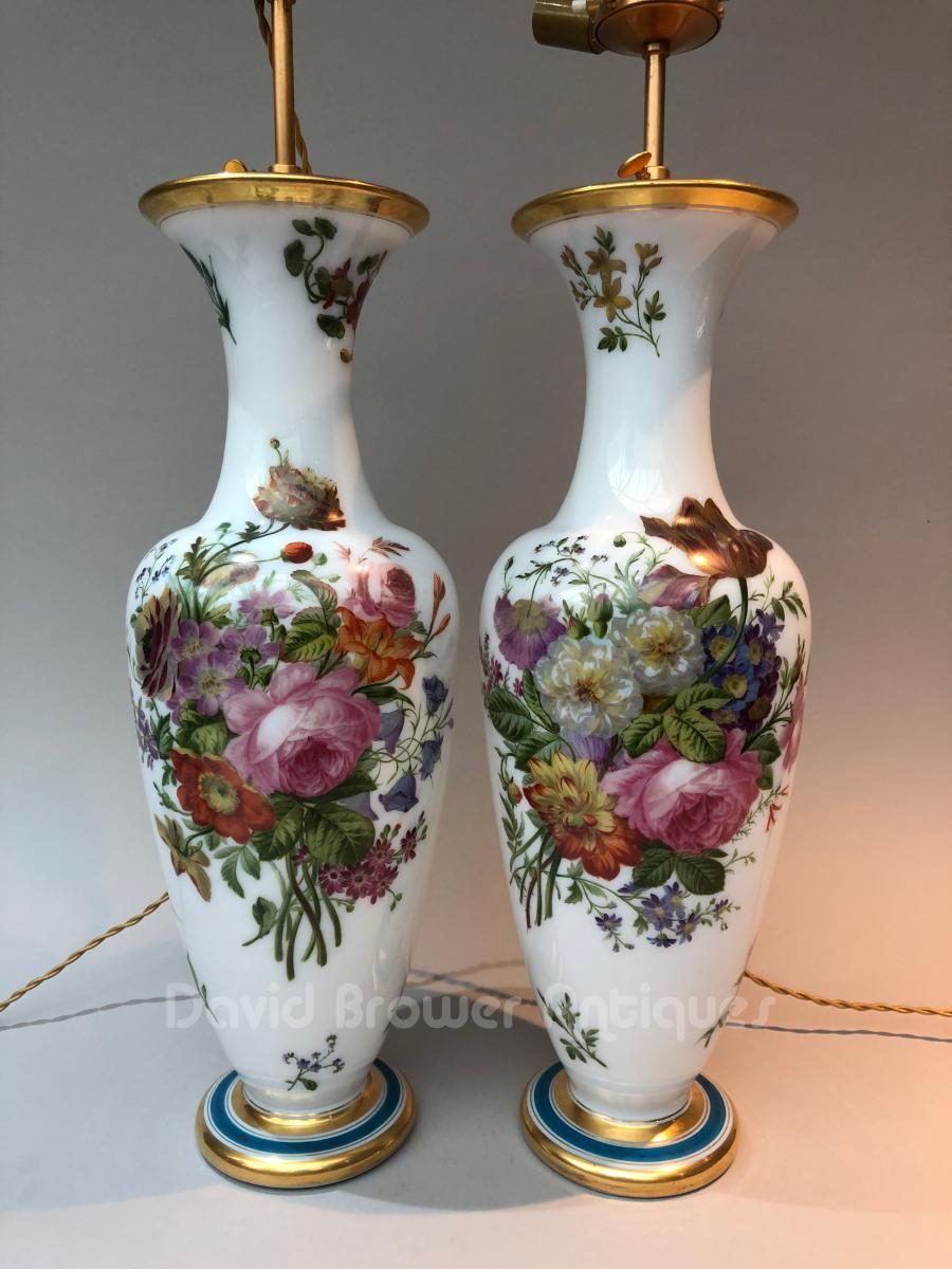 French glass opaline vases of typical Baccarat form