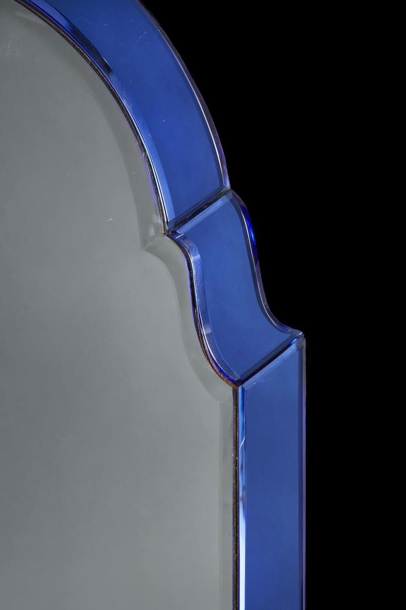 Art Deco Mirror with Blue Glass Border