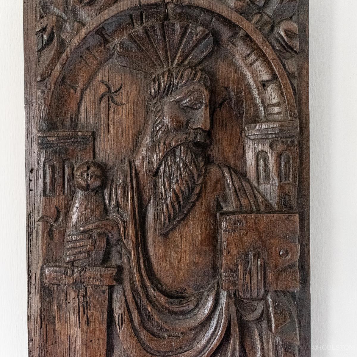 Detail of an early 16th century carved panel of Saint Paul