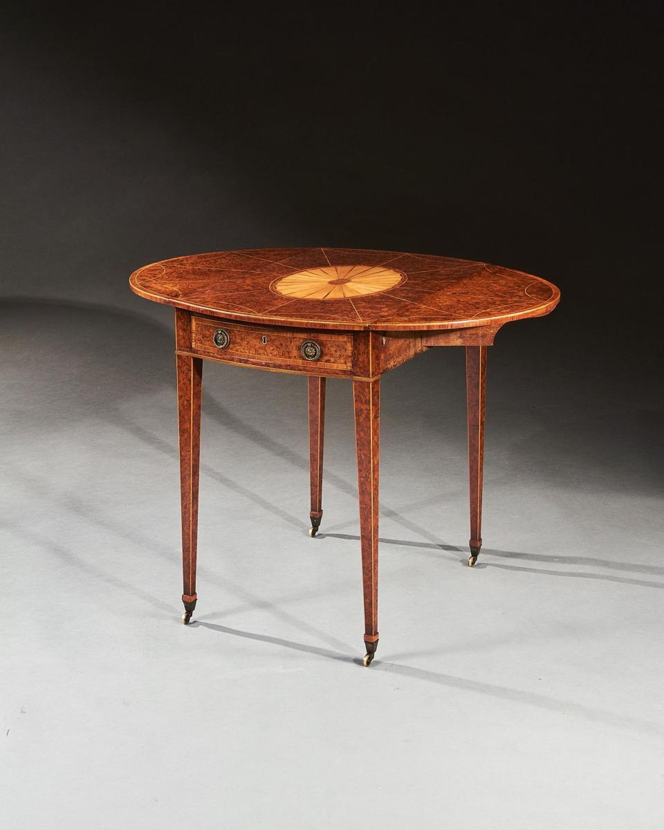 18th Century George III yew wood inlaid oval Pembroke table