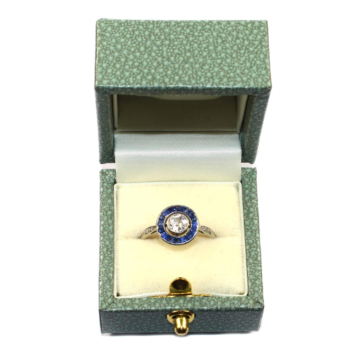 Art Deco Sapphire and Diamond Target Ring circa 1930