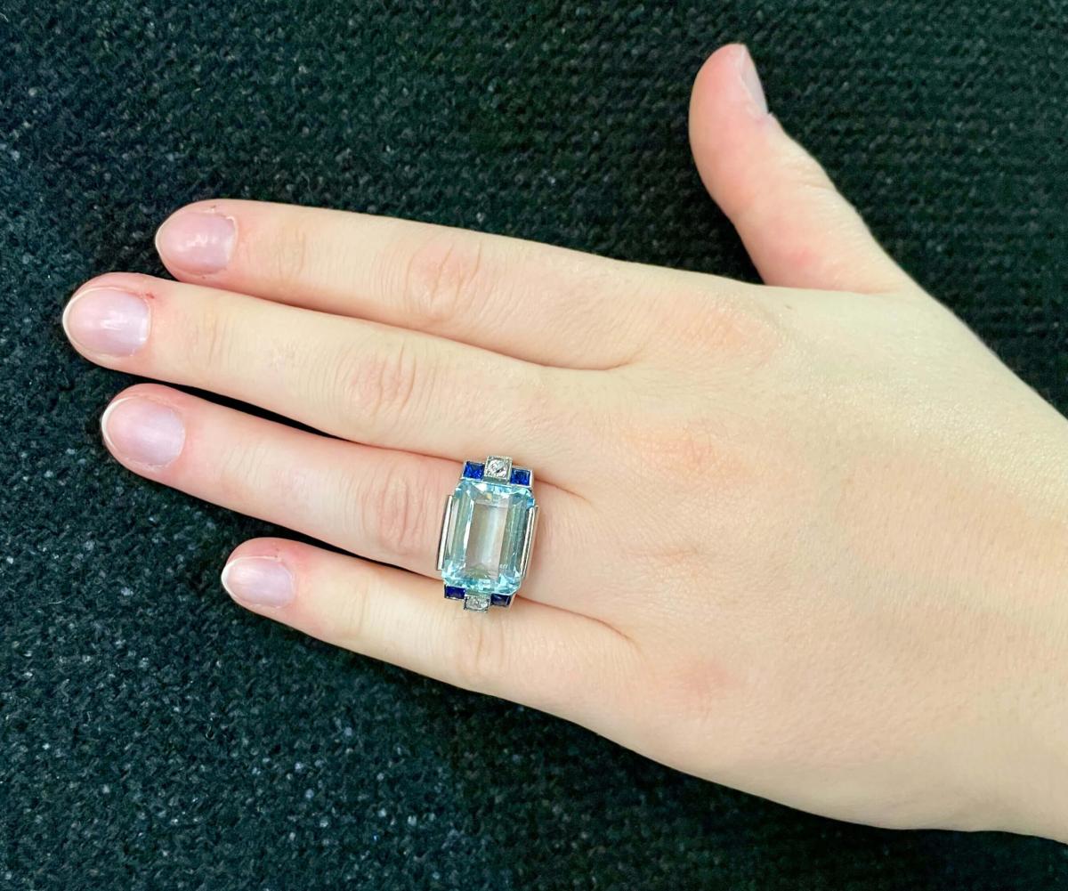 Art Deco Aquamarine Cocktail Ring circa 1935