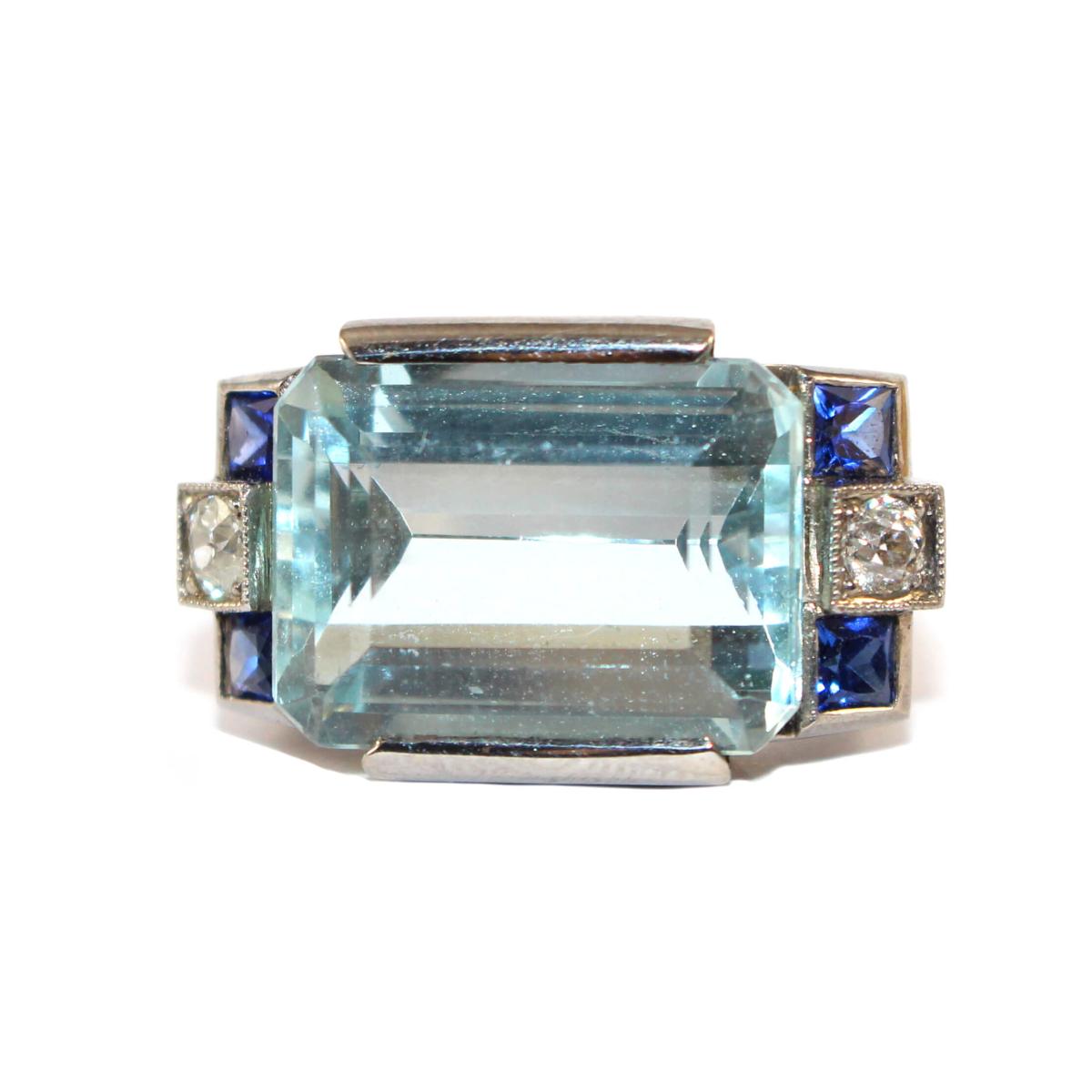 Art Deco Aquamarine Cocktail Ring circa 1935