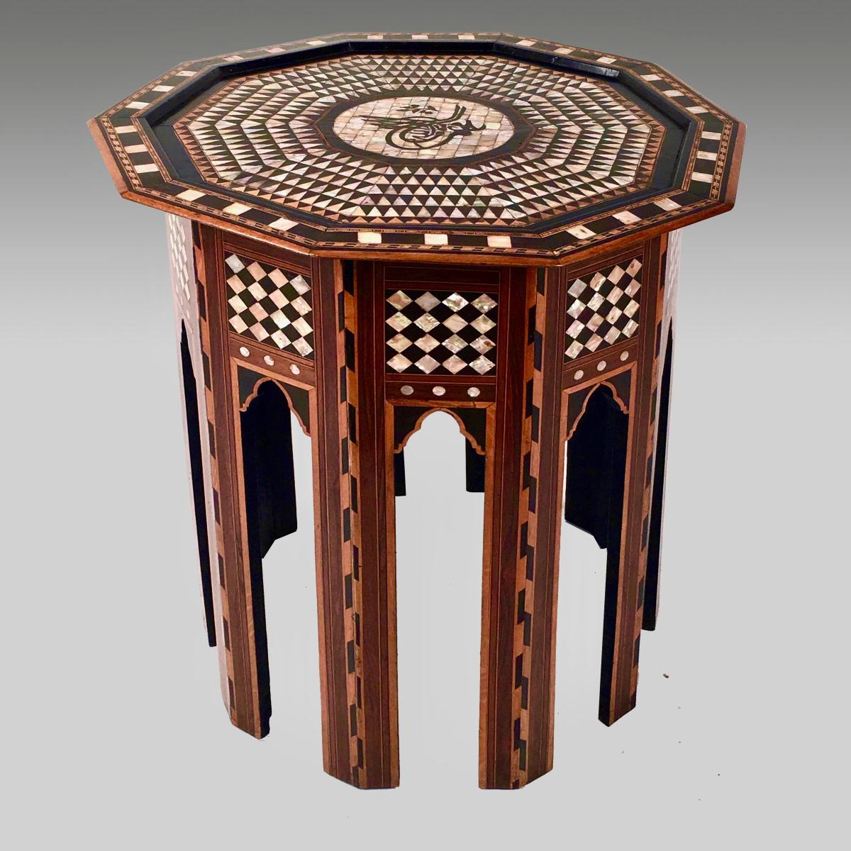 19th century Ottoman mother of pearl inlaid walnut table