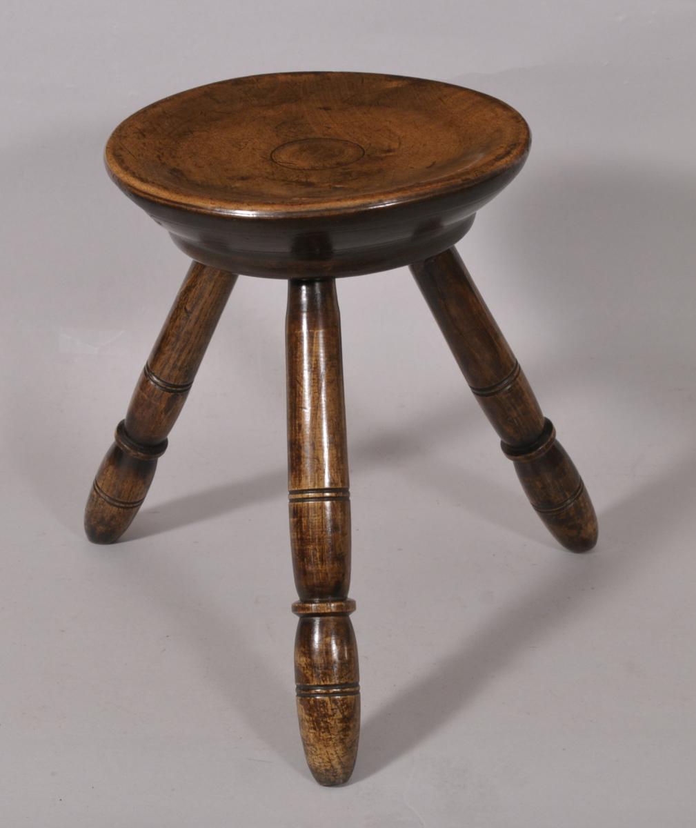 S/5058 Antique 19th Century Sycamore and Ash Stool