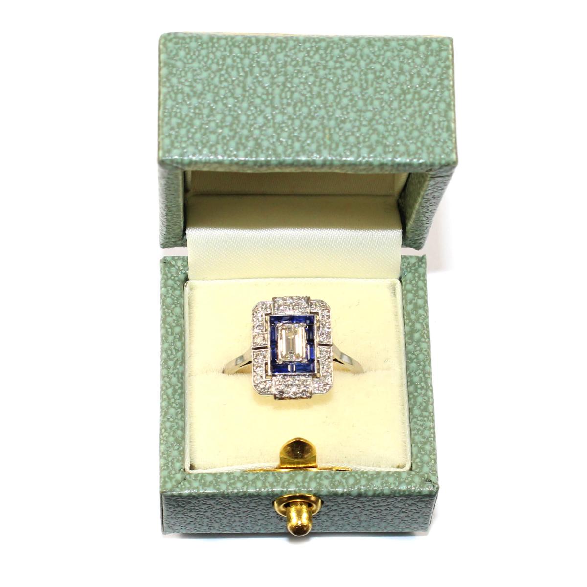 Art Deco Sapphire and Diamond Tablet Ring circa 1930