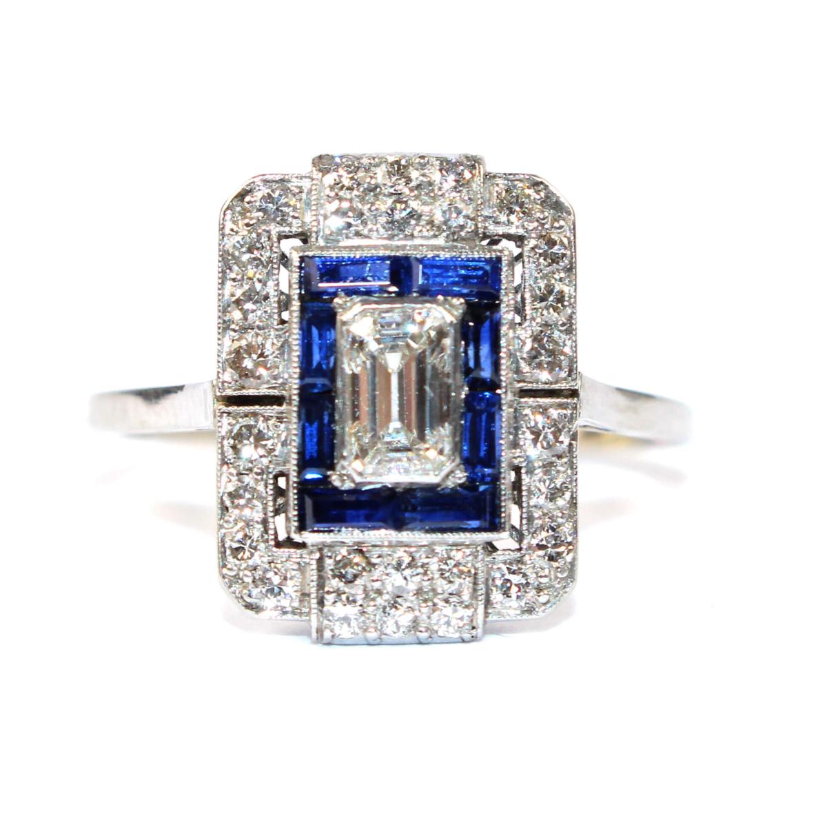 Art Deco Sapphire and Diamond Tablet Ring circa 1930