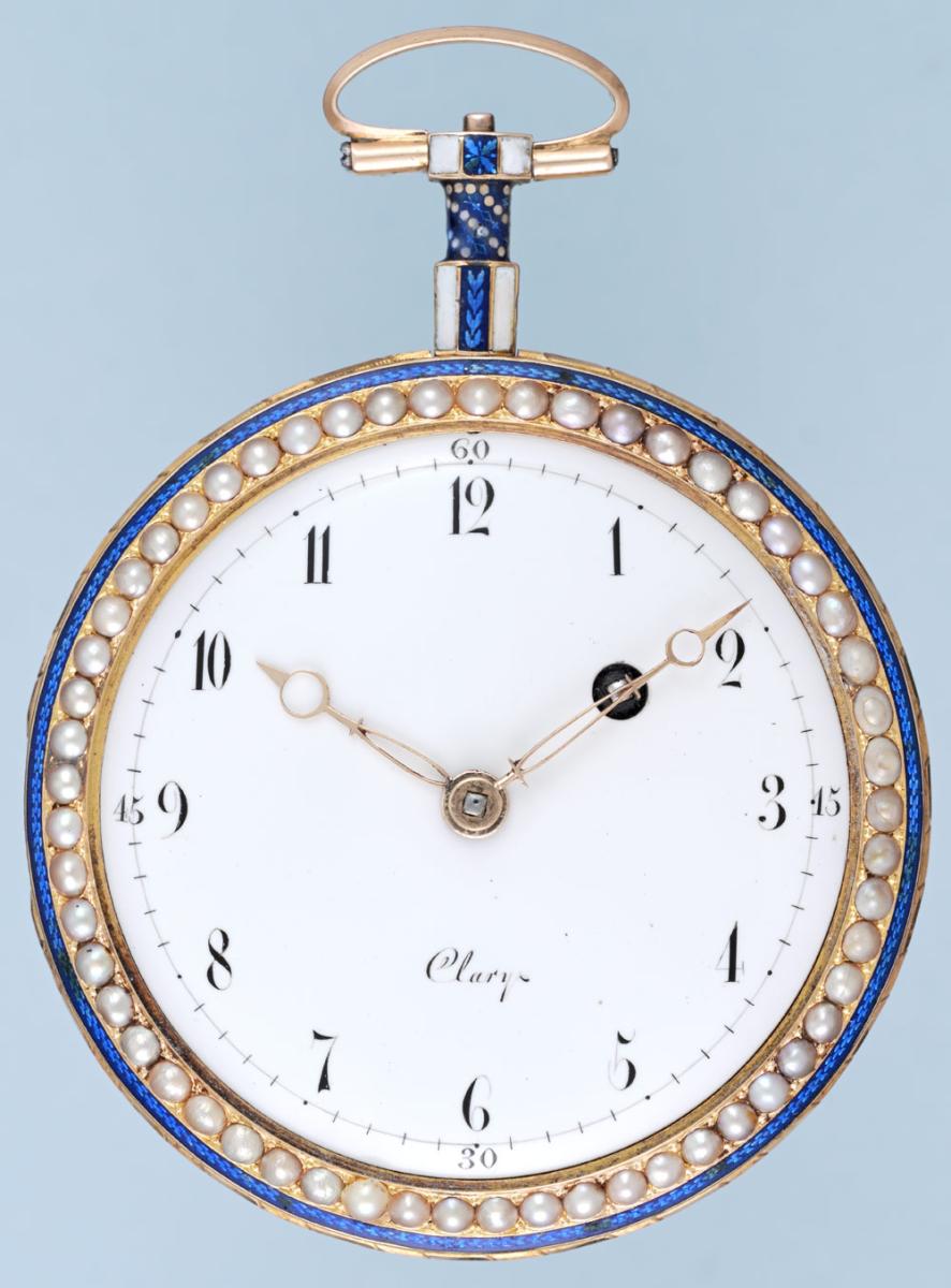 Gold and Enamel Pearl Set Watch