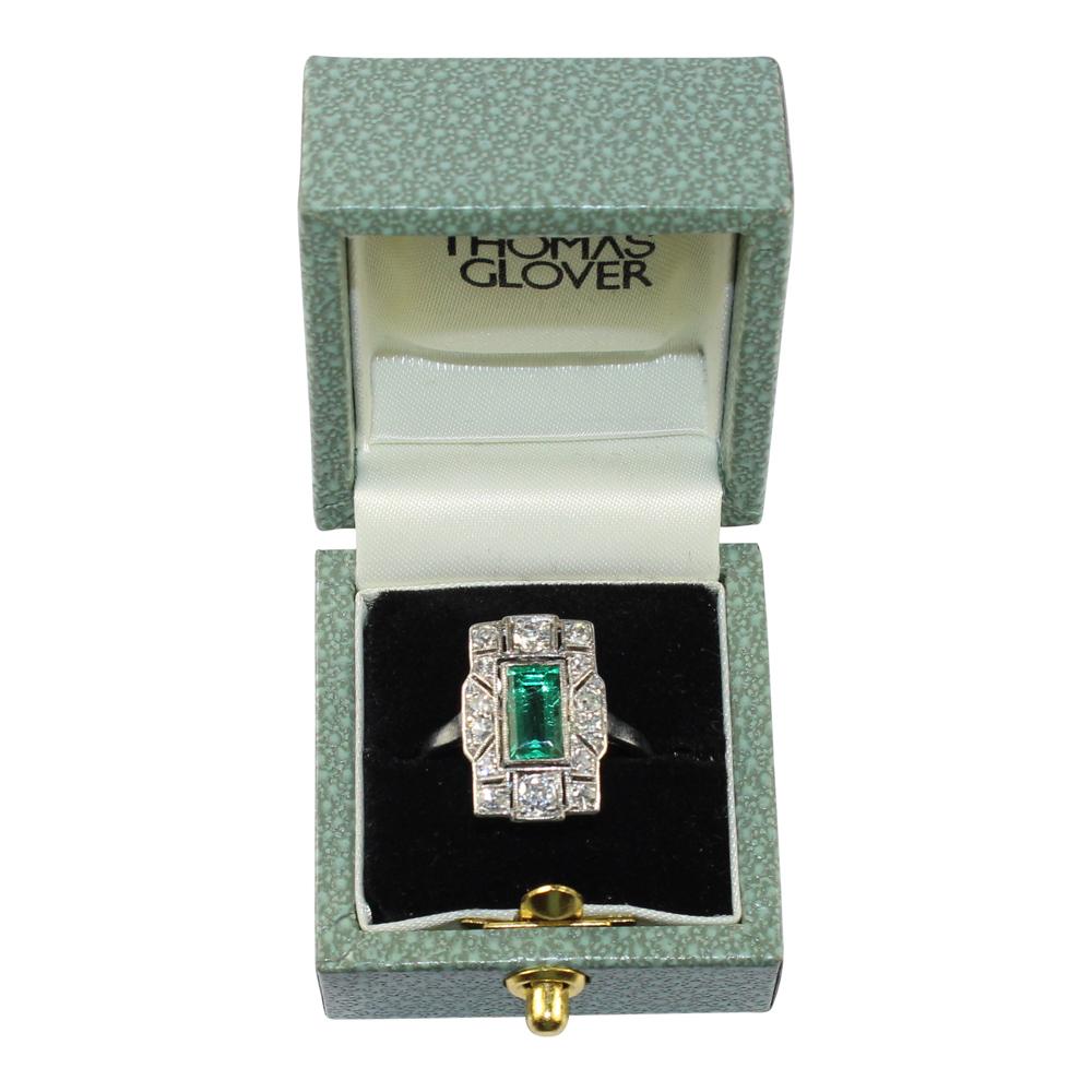 Art Deco Emerald and Diamond Tablet ring circa 1935