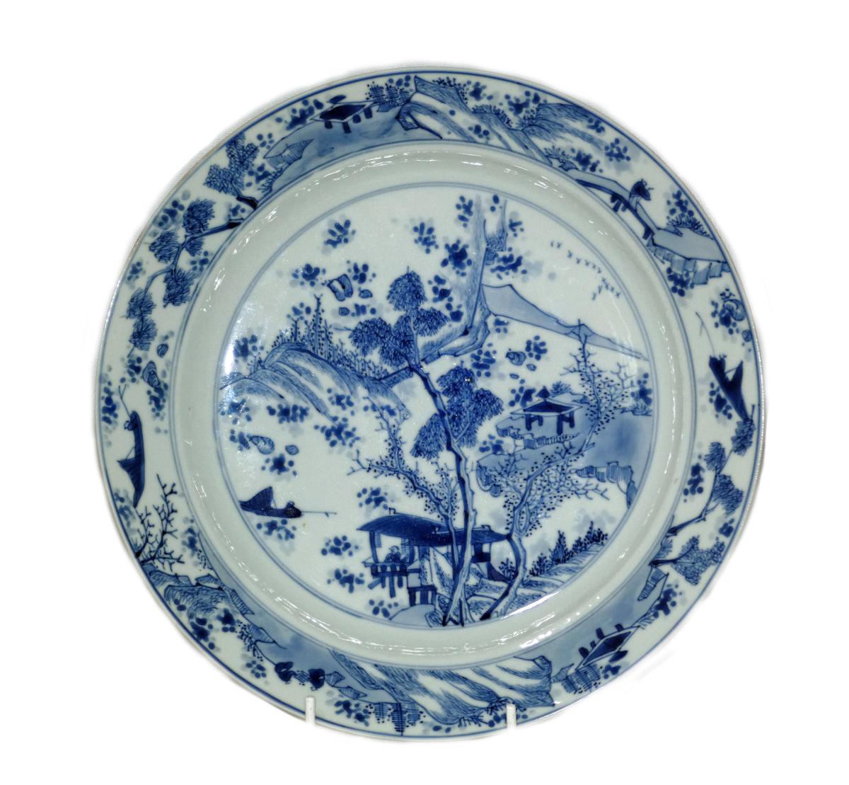 Chinese 17th Century Blue and White Master of The Rocks Type Plate