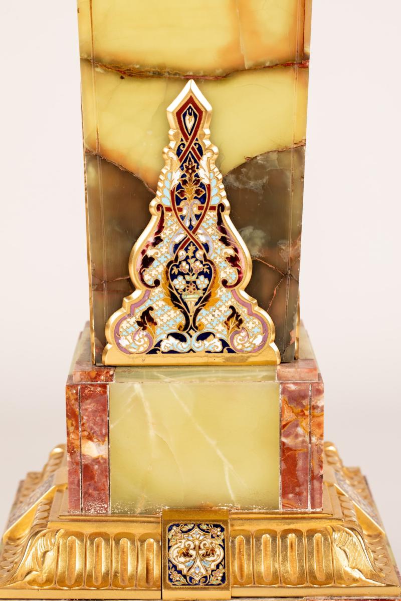 Champlevé Enamel Onyx and Marble Pedestal