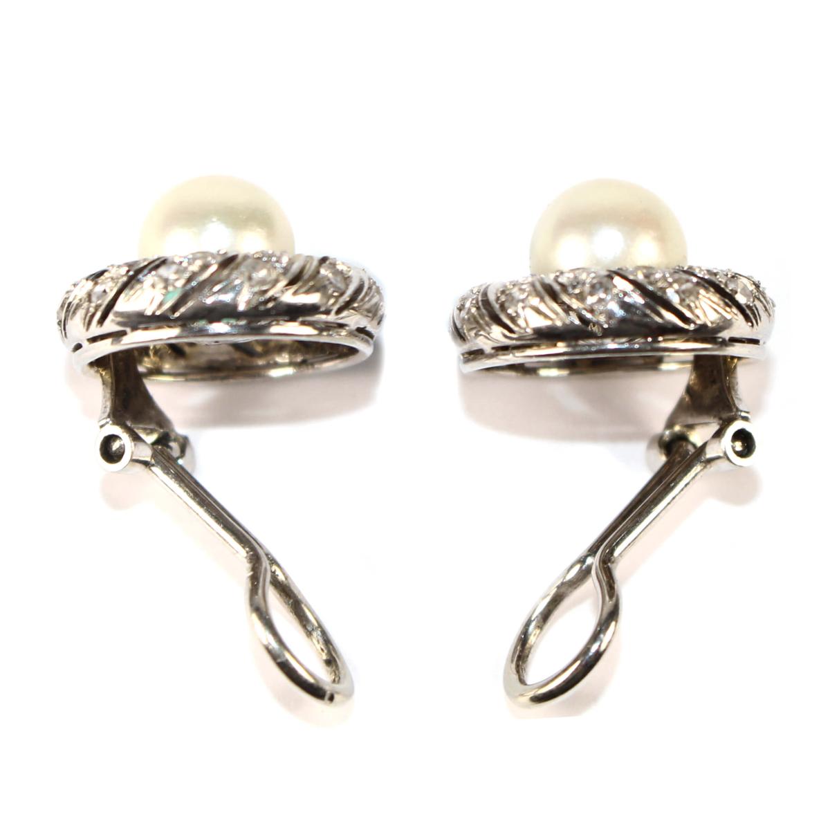 Pearl and Diamond Cluster Earrings circa 1950