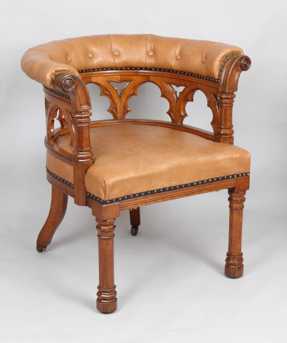 Victorian golden-oak tub armchair