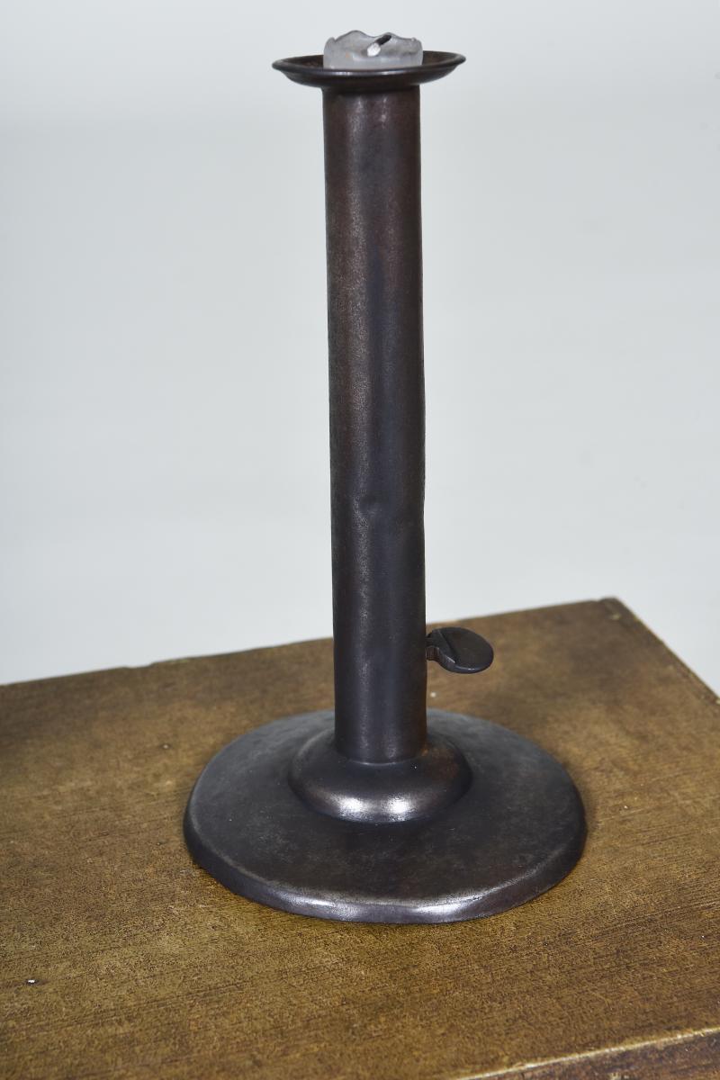 19th century sheet metal 'hog scraper' candlesticks