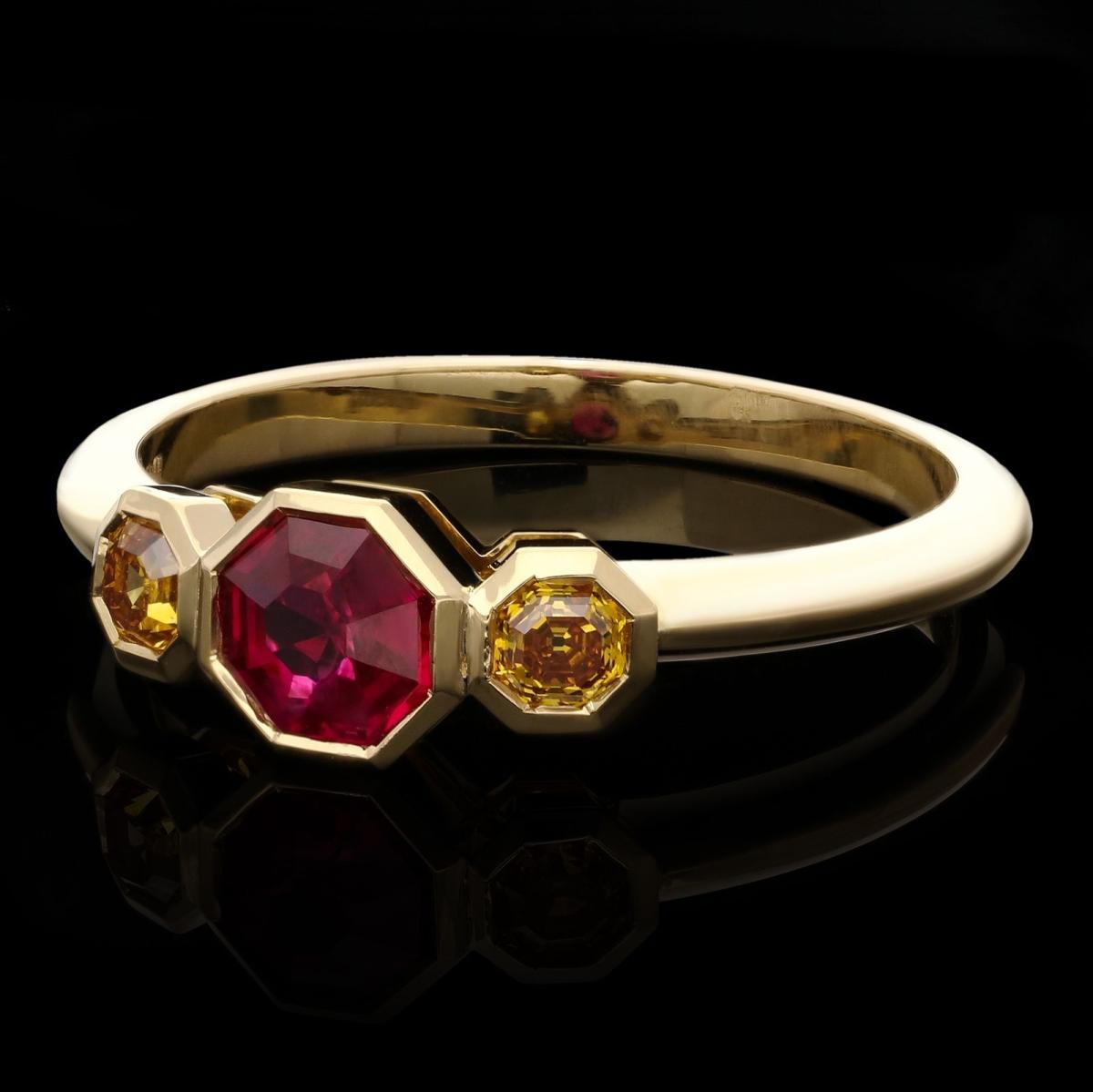 Sapphire,Ruby Lab Ruby Three Stone ring - 14K White Gold |JewelsForMe