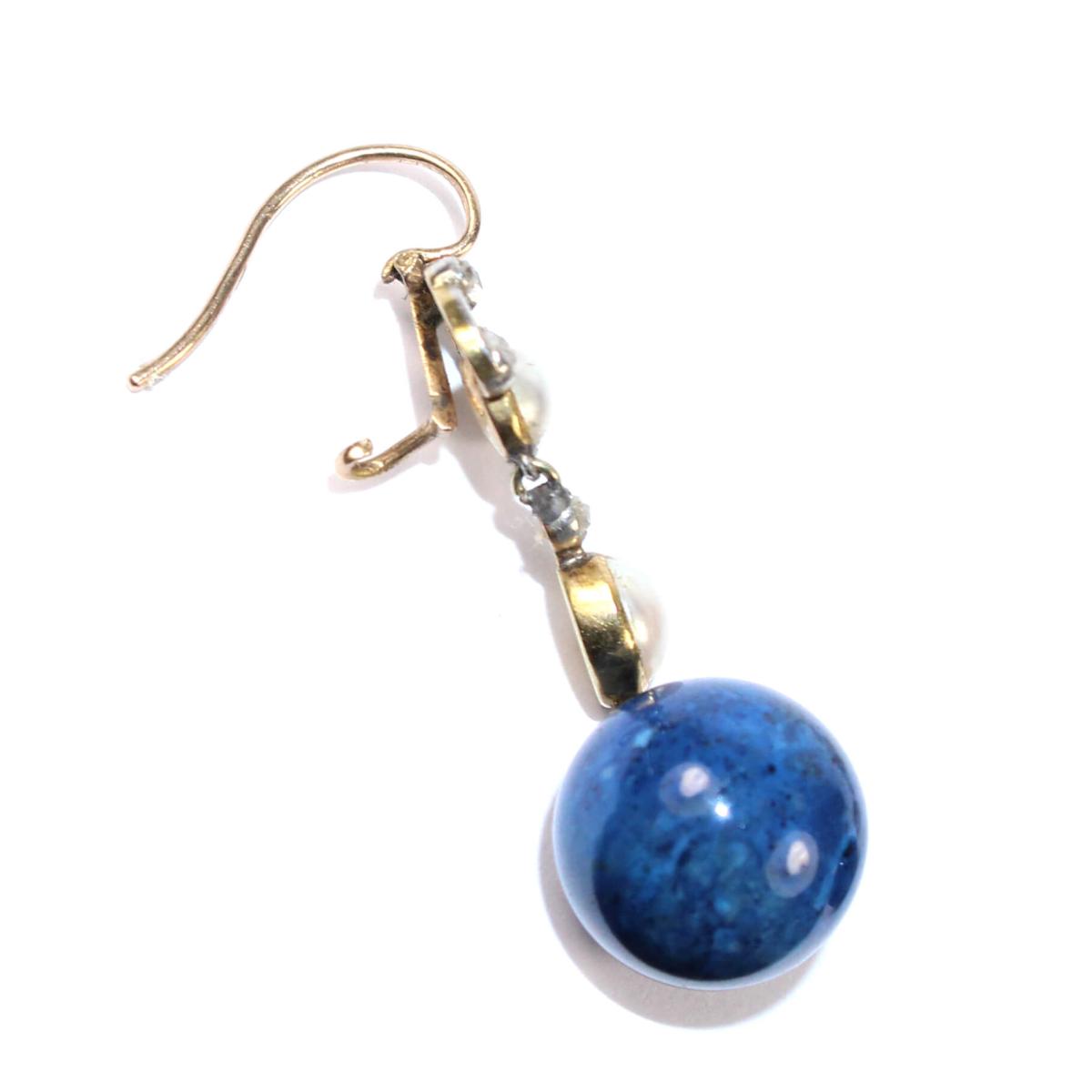 Art Nouveau Sodalite and Pearl Drop Earrings circa 1910