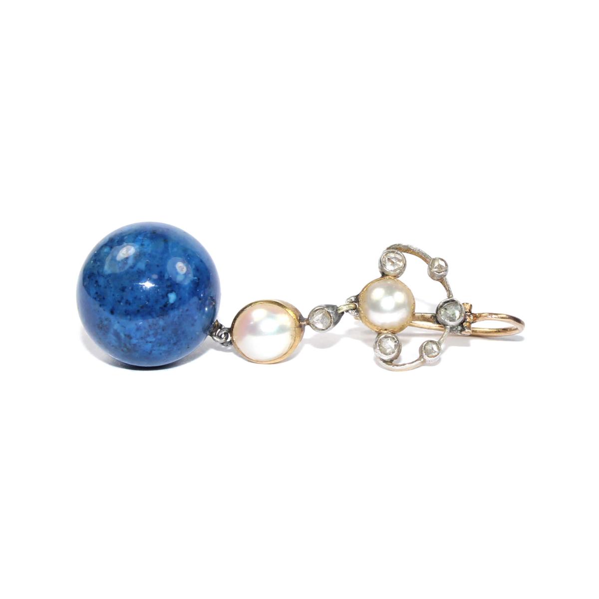 Art Nouveau Sodalite and Pearl Drop Earrings circa 1910