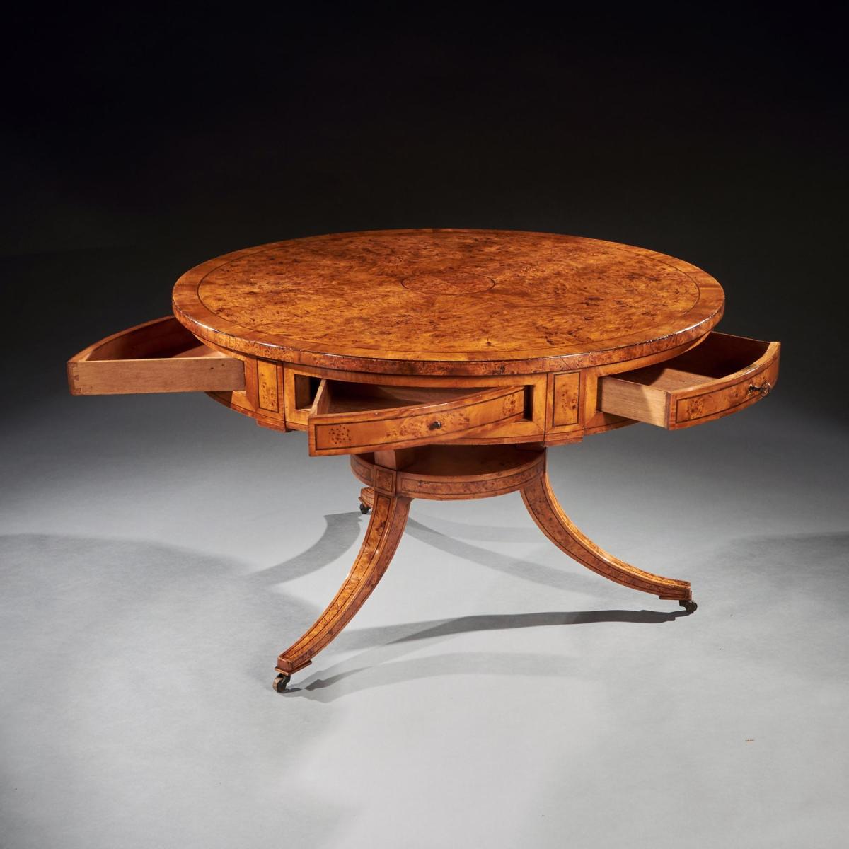 Early 19th Century Scandinavian Burr Root Maple Drum Table