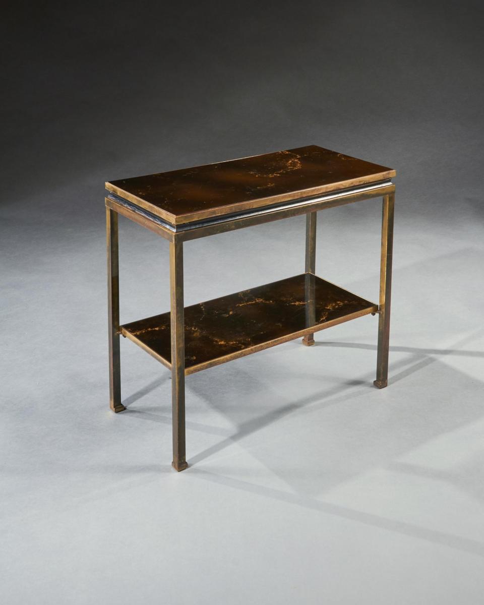 A Pair of Lacquered Wood and Brass Two Tier Etageres Guy Lefevre for Maison Jansen