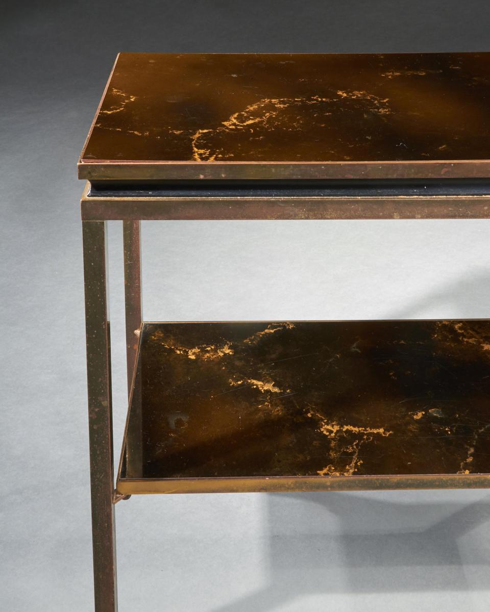 A Pair of Lacquered Wood and Brass Two Tier Etageres Guy Lefevre for Maison Jansen