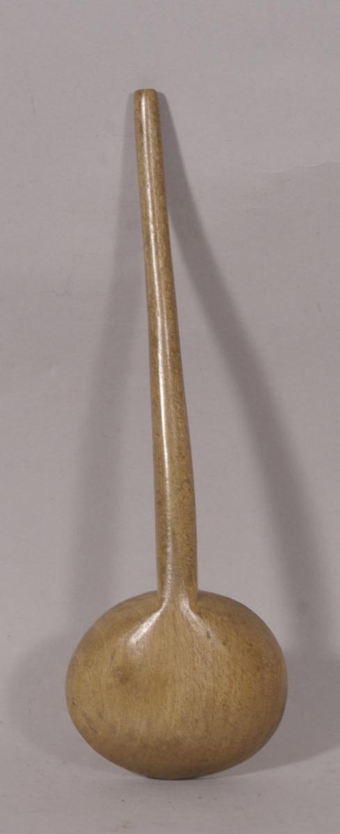 S/5052 Antique Treen Late Victorian Welsh Sycamore Cawl Spoon