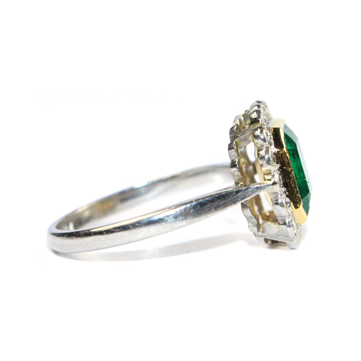 Emerald and Diamond Cluster Ring circa 1950