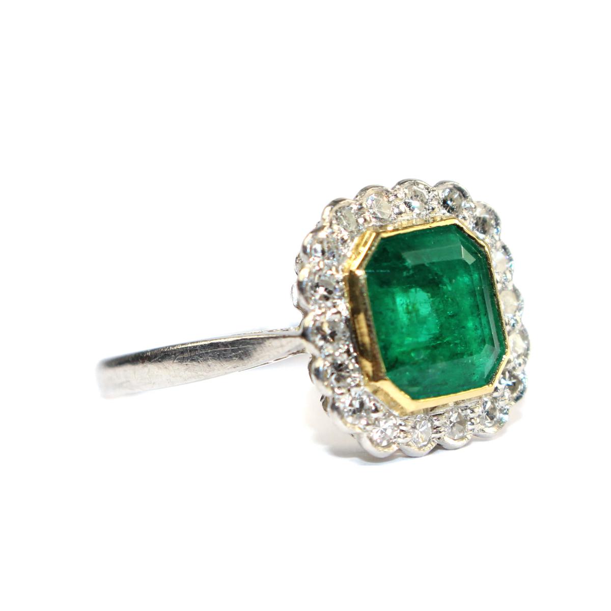 Emerald and Diamond Cluster Ring circa 1950